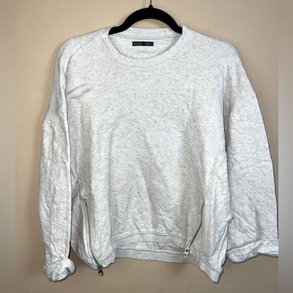 Zara Women’s Size Medium Heathered Cream Double Zip Crewneck Sweatshirt - Picture 1 of 5